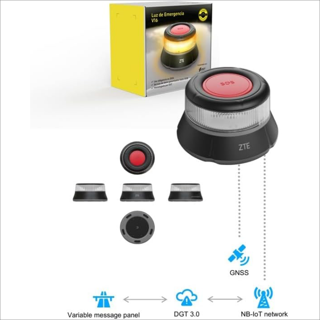 ZTE E1 Baliza V16 Homologada y Conectada a DGT, Luz de Emergencia 360° - Imagen 3