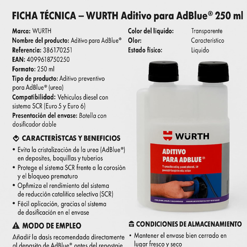 WURTH Aditivo para AdBlue 250 ml - Imagen 4